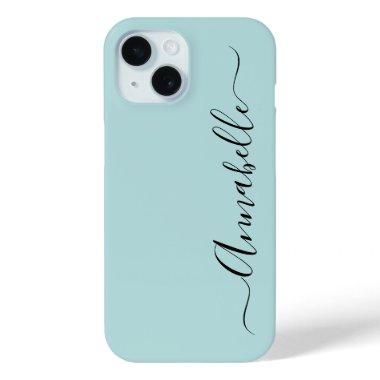 Aqua Mint Green Personalized Name iPhone 15 Case