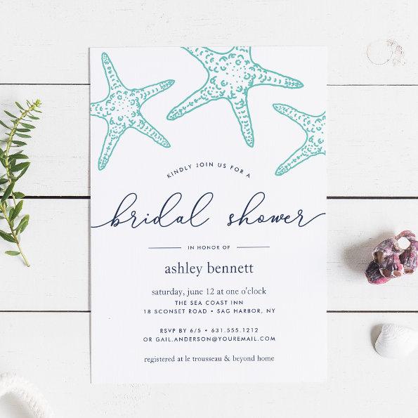 Aqua & Navy Starfish Bridal Shower Invitations