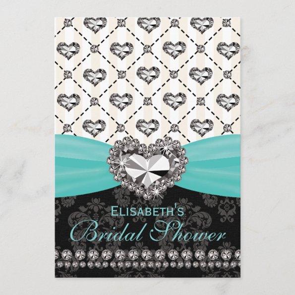 Aqua PRINTED Diamond Bridal Shower Invitations