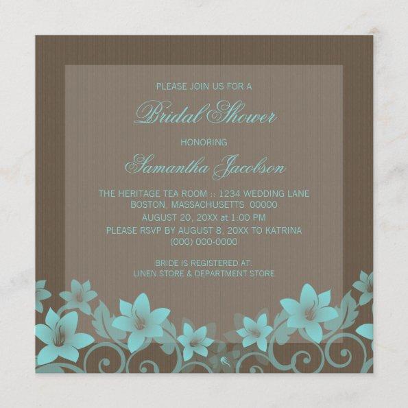 Aqua Rustic Floral Bridal Shower Invite