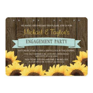 AQUA RUSTIC SUNFLOWER ENGAGEMENT PARTY Invitations