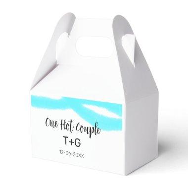 Aqua sky blue pastel one hot couple add name date favor boxes