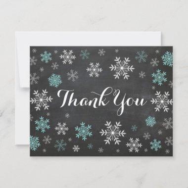 Aqua Snowflakes Winter Chalkboard Thank You Invitations