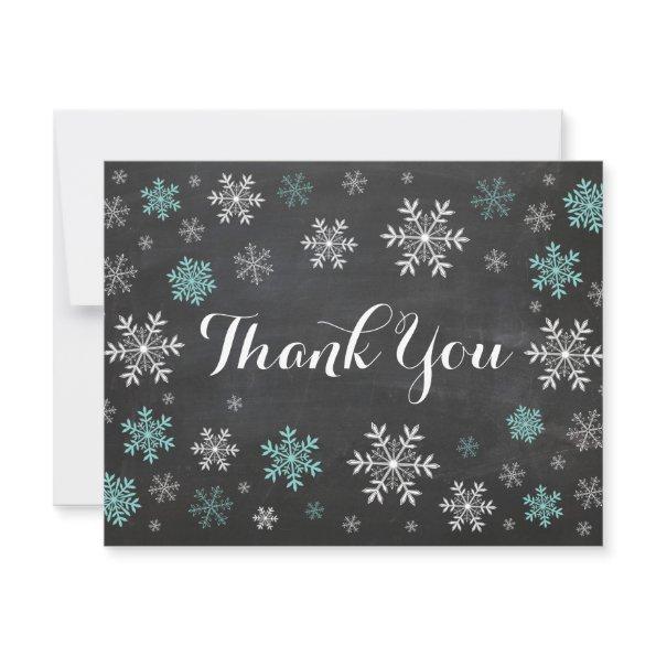 Aqua Snowflakes Winter Chalkboard Thank You