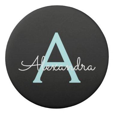 Aqua Teal Blue Script Girly Monogram Name Eraser