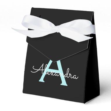Aqua Teal Blue Script Girly Monogram Name Favor Boxes