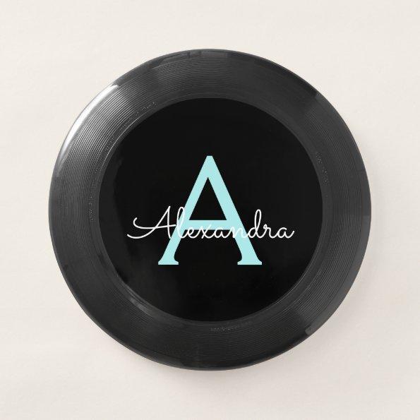 Aqua Teal Blue Script Girly Monogram Name Wham-O Frisbee
