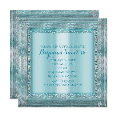 Aqua Teal Blue & Silver Diamond Bling
