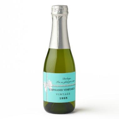 Aqua Teal Fancy Tiffany Theme Retro Bow Custom Sparkling Wine Label