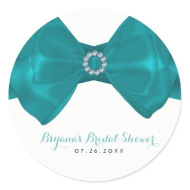 Aqua Teal Ribbon & Diamonds Bridal Shower Elegant Classic Round Sticker