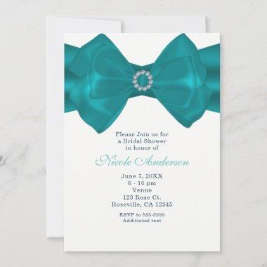 Aqua Teal Ribbon & Diamonds Elegant Invitations