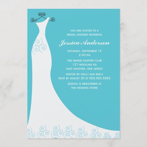 Aqua Wedding Gown Bridal Shower Invitations