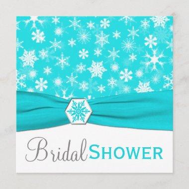 Aqua, White, Gray Snowflakes Bridal Shower Invite