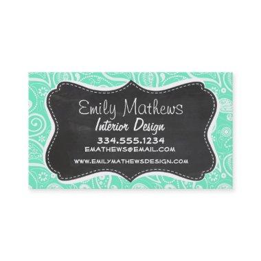 Aquamarine Paisley; Retro Chalkboard Business Invitations