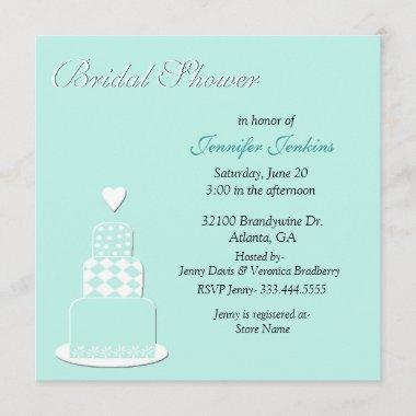 Aquamarine Wedding Cake Bridal Shower Invitations