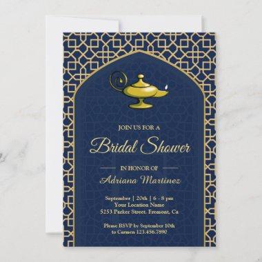 Arabian Nights Magic Lamp Blue Bridal Shower Invitations