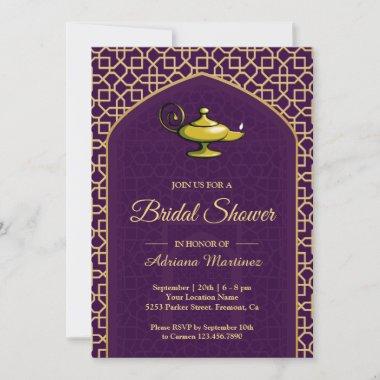 Arabian Nights Magic Lamp Purple Bridal Shower Invitations
