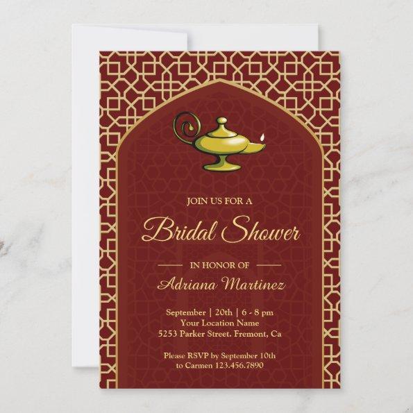 Arabian Nights Magic Lamp Red Bridal Shower Invitations