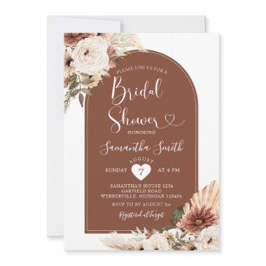 Arch Bohemian Terracota White Floral Bridal Shower Invitations