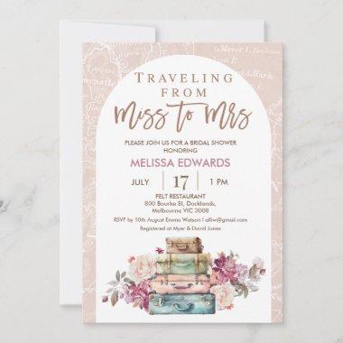 Arch Boho Traveling Miss to Mrs Bridal Shower Invitations