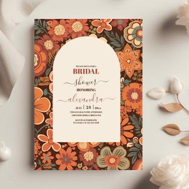Arch Groovy Retro 70s Floral Bridal Shower Invitations