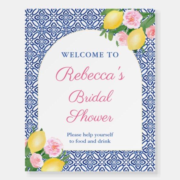 Arch Lemons Pink Flowers Bridal Shower Welcome Foam Board