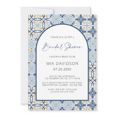 Arch Positano Mediterranean Blue Bridal Shower Invitations