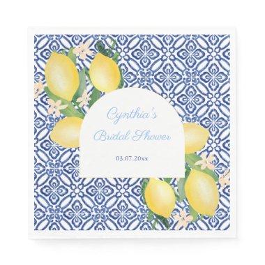 Arch Shape Italian Lemons Blue Tiles  Napkins