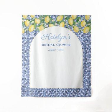 Arch Shape Lemons Blue Tiles  Welcome Tapestry
