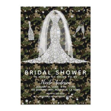 Army Camo Diamond Wedding Dress Bridal Shower Invitations