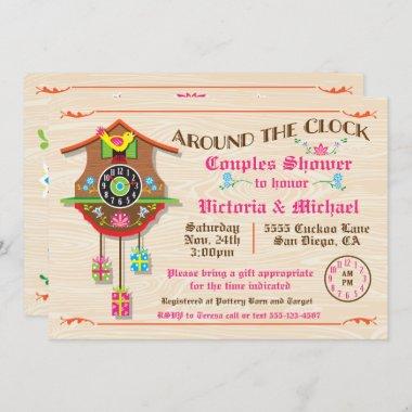 Around the clock Bridal Shower Folk art Cuckoo Inv Invitations