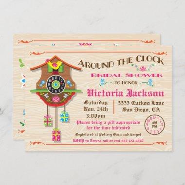 Around the clock Bridal Shower Folk art Cuckoo Invitations