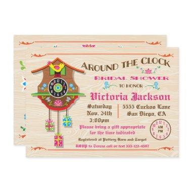 Around the clock Bridal Shower Folk art Cuckoo Invitations