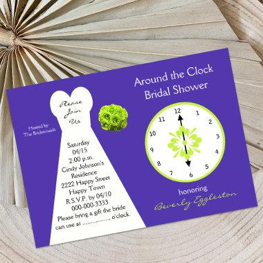Around the Clock Bridal Shower Invitations Purple