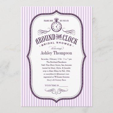 Around the Clock Lilac Purple Bridal Shower Invite