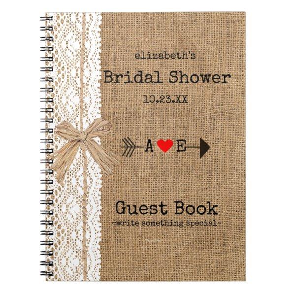Arrow Burlap Lace Image Bridal Shower Guest Book |