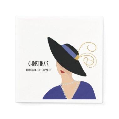Art Deco 1930s Woman in Black Hat Bridal Shower Napkins