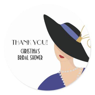 Art Deco 1930s Woman in Hat Bridal Shower Classic Round Sticker