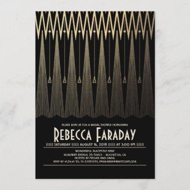 Art Deco Black and Gold Gatsby Bridal Shower Invitations