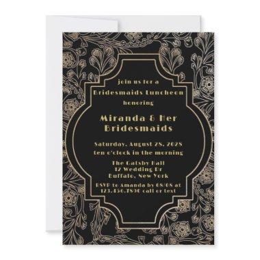 Art Deco Black Gold Flower Bridesmaids Luncheon