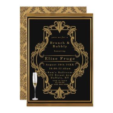 Art Deco Black Gold Royal Brunch & Bubbly Invitati Invitations