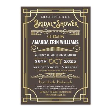 Art Deco Bridal Shower Elegant Gold Chocolate Invitations