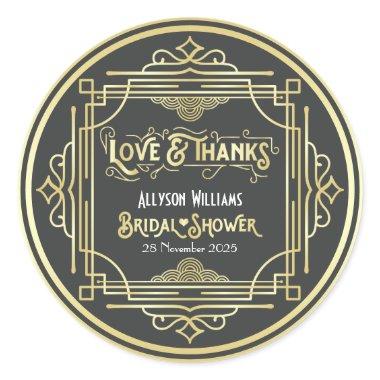 Art Deco  Elegant Gold Gray Favor Classic Round Sticker