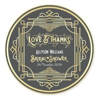 Art Deco Bridal Shower Elegant Gold Gray Favor Classic Round Sticker