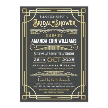 Art Deco Bridal Shower Elegant Gold Gray Retro Invitations