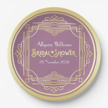 Art Deco  Elegant Gold Lilac Retro Paper Plates