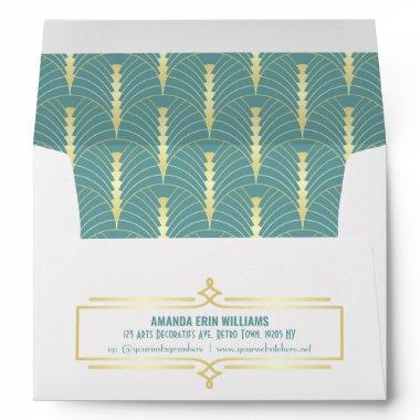 Art Deco  Elegant Gold Turquoise Envelope