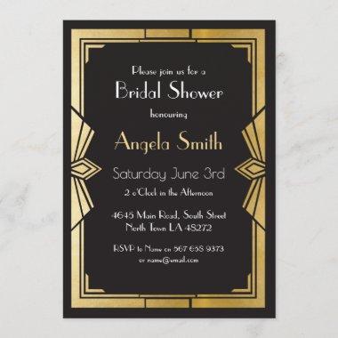 Art Deco Bridal Shower Gatsby Black Invite 1920's