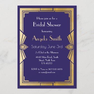 Art Deco Bridal Shower Gatsby Navy Invite 1920's