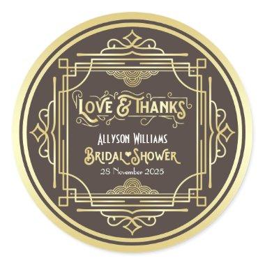 Art Deco Bridal Shower Gold Chocolate Love Thanks Classic Round Sticker